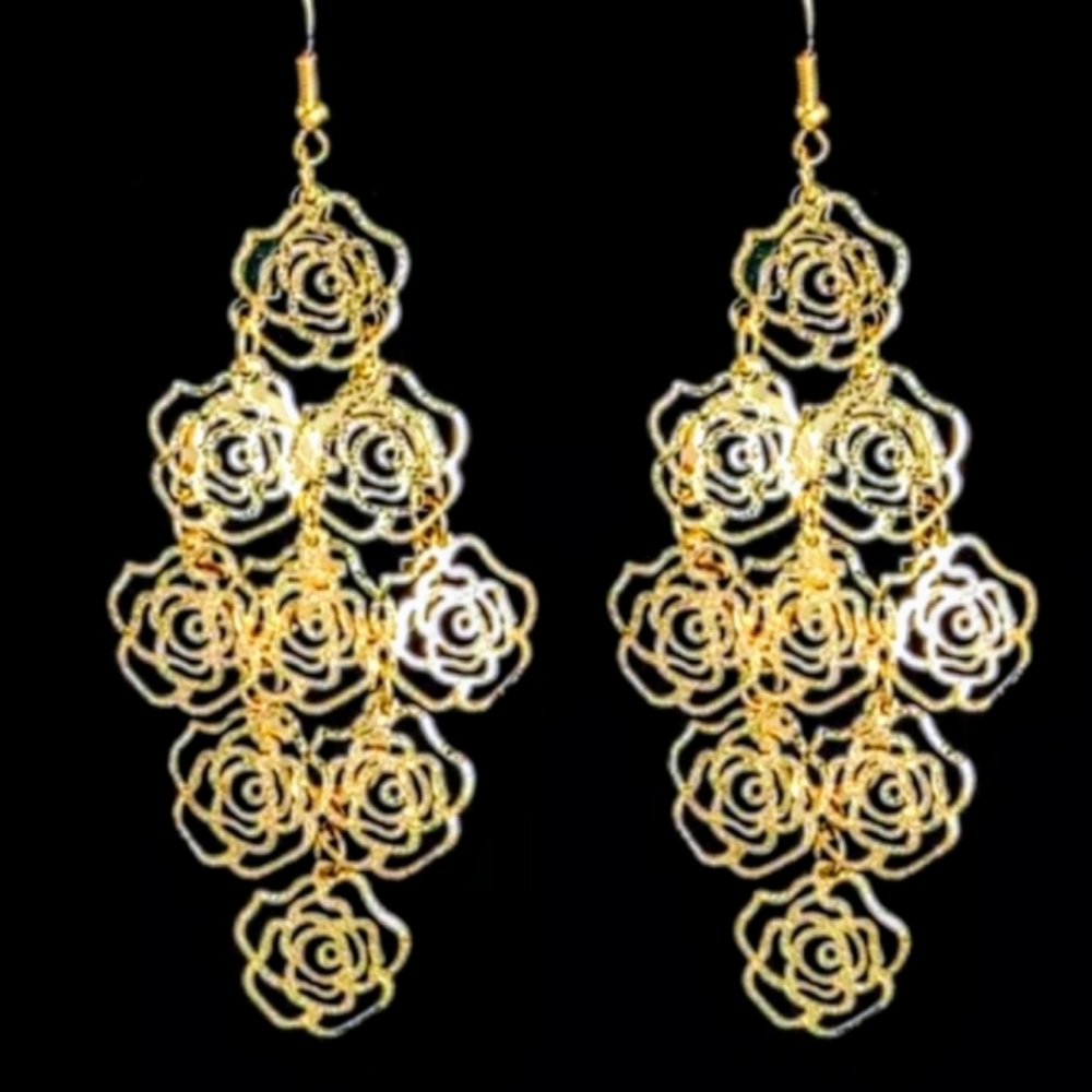 18K Gold  Long 3.5" Boho Gypsy Earrings